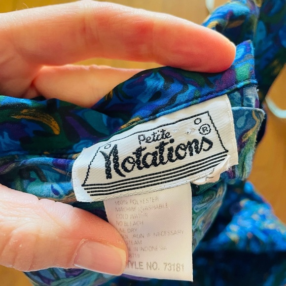 Vintage Notations Blue Jewel Tones Button Up Blouse - Picture 4 of 9